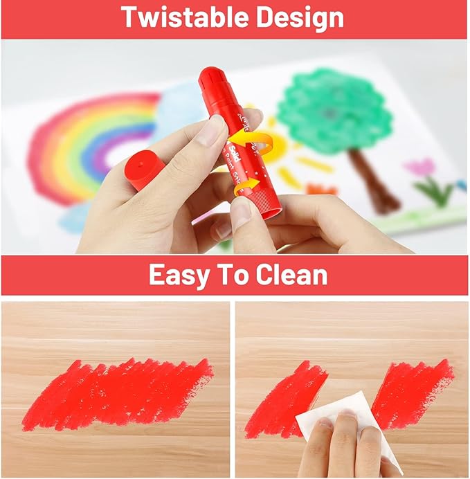 Tempera Paint Sticks - 30 Bright Colors, Quick Drying, Easy to Color and Washable Crayons for Kids and Students
