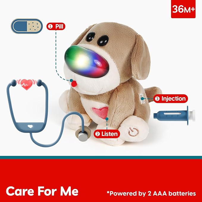 TOP BRIGHT Doctor Kit for Toddlers 3-5, Pretend Play Doctor Toys with Sounds & Reactions, Electronic Interactive Stuffed Dog Vet Kit, Pet Care Play Set Birthday Gifts for Girls Boys 3 4 5