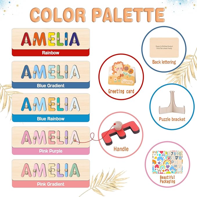 Personalized Name Puzzles, Montessori Toys, Shape Number Puzzles for Toddlers, Educational Toys, Customized Easter for 1st Birthday Girls and Boys