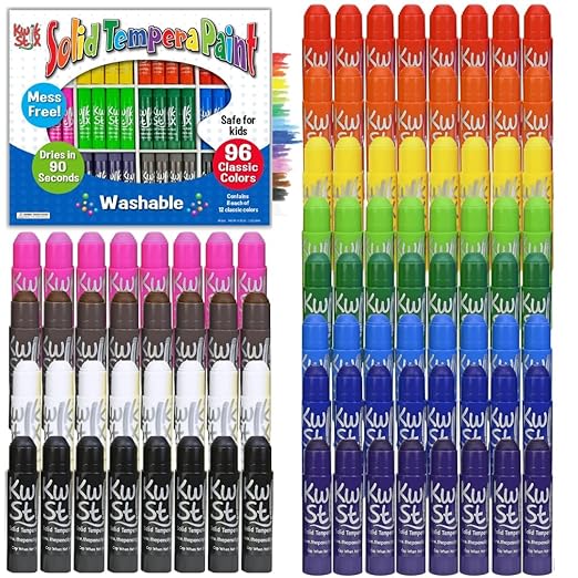 Kwik Stix Solid Tempera Paint Sticks, 96 Colors, Washable Paint Sticks for Kids, Super Quick Drying, Non-Toxic, Allergen Free, Assorted Pack of Classic Colors, Ideal for Kids and Toddlers