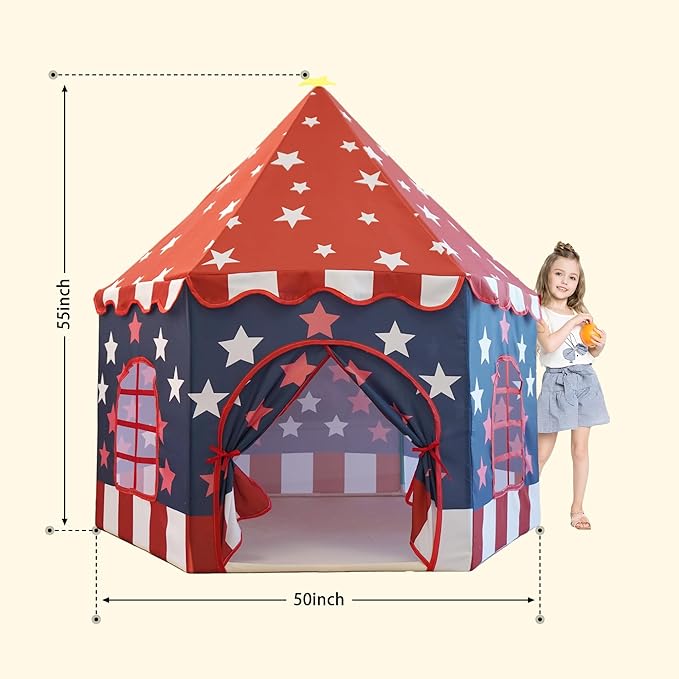 Large Girls Play Tent Princess, Boys Castle Kids Playhouse Indoor Outdoor Toddler Teepee | American Style Design, Age 3-8| Detailed Instructions| Colorful Package| Christmas Birthday Gift red