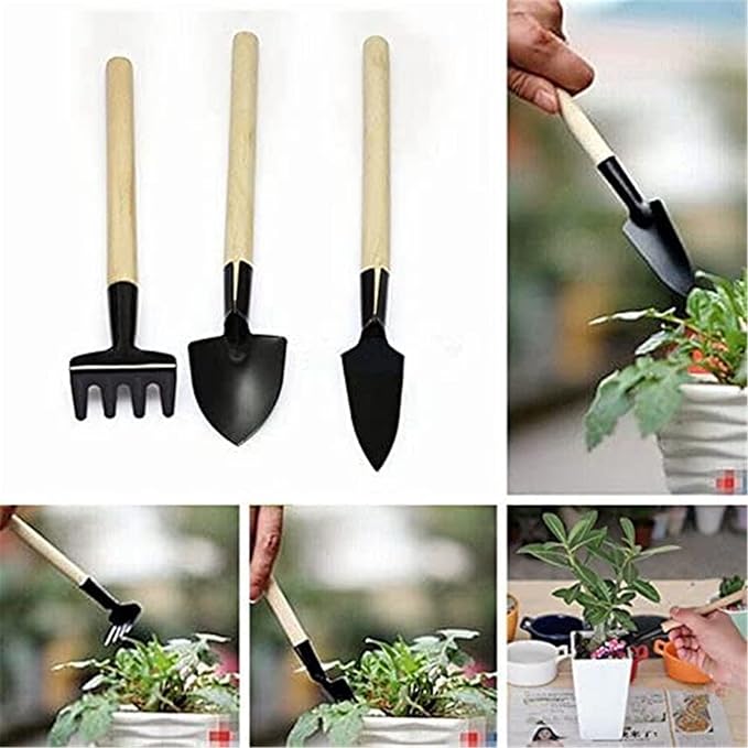 6 Pcs Garden Tools Mini Gardening Kit Plant Potted Flower Gadget Wooden Handles for Transplanting Seedlings, Cultivating and Weeding Flowers and Vegetable Seedlings