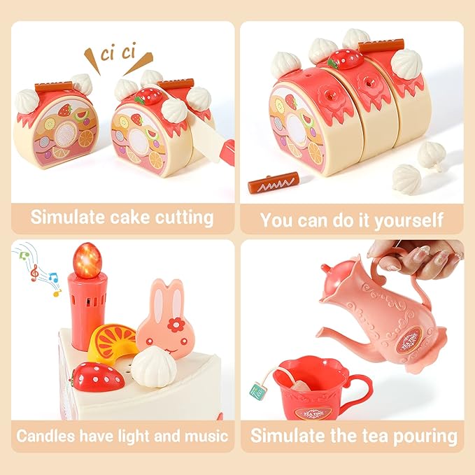83 PCS Birthday Cake Food Play Set - Food Toy Pretend Cutting Play Cake Desserts Ice Cream and Donuts Food Toys - Birthday Gifts Toy Set for Boys Kids Girls