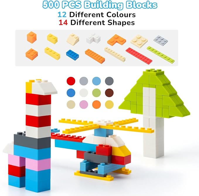 Classic Building Bricks 1002 Pieces Blocks Set for 6 Years Old up Kids, Compatible with All Major Brands,10 Classic Colors,14 Bulk Shapes, Gift Toys for Boys and Girls