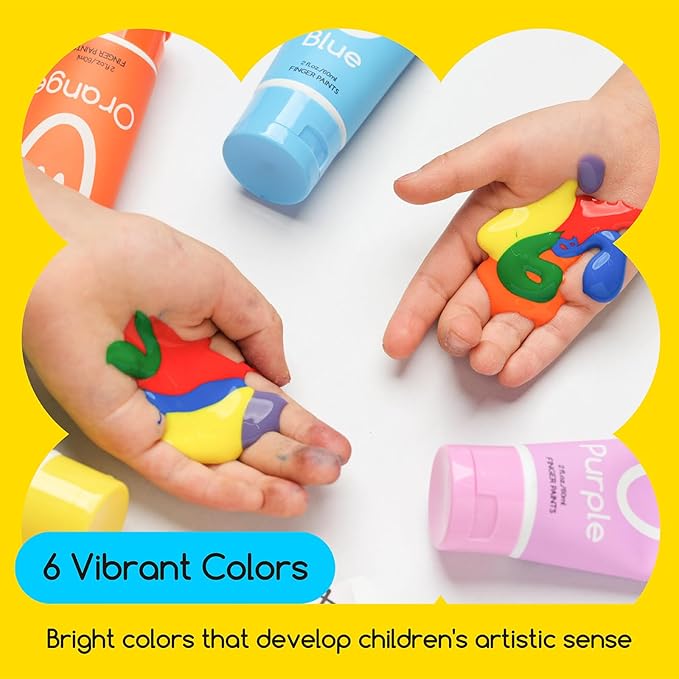 MEEDEN Finger Paints for Kids, Washable Kids Finger Paint Non Toxic Finger Painting Set for Toddlers 3+ Age Art Painting Supplies Gift for Baby Hand Painting DIY Crafts, 6 Colors, 60ml/Tube