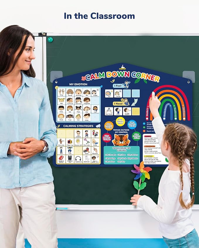 CHEFAN Calm Down Corner Set, Feelings Chart for Kids,Social Emotional Learning Activities,Calm Corner Classroom Supplies for Therapy Office Decor, Mental Health Wall Decorations for Preschool Teachers