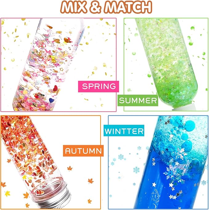 Sensory Bottles Kits Supplies Sensory Toys for Toddlers1-3, Calm Down Corner Supplies with Glitter,2 Fun Containers and Fun Stickers& More(L)