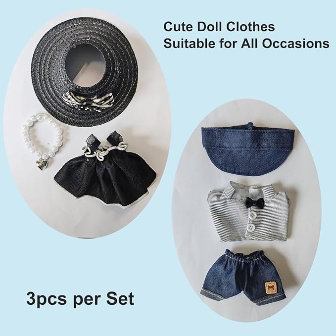 Clothes for 17cm Doll (No Doll)- 3 Sets Premium Handmade Clothes for LBB Dolls, Adjustable Kawaii Outfits for 17cm Collectibles | Stylish Fashion for Play Display Holidays