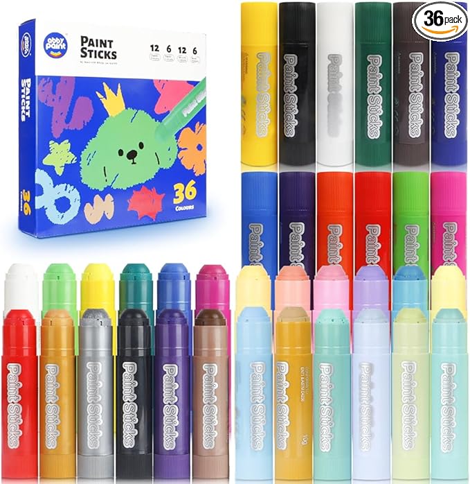 36 Colors Tempera Paint Sticks Set, Quick-Drying & Washable, Non-Toxic Art Supplies for Kids, Artists, Classroom, Mess-Free Crafting on Paper, Wood, Glass