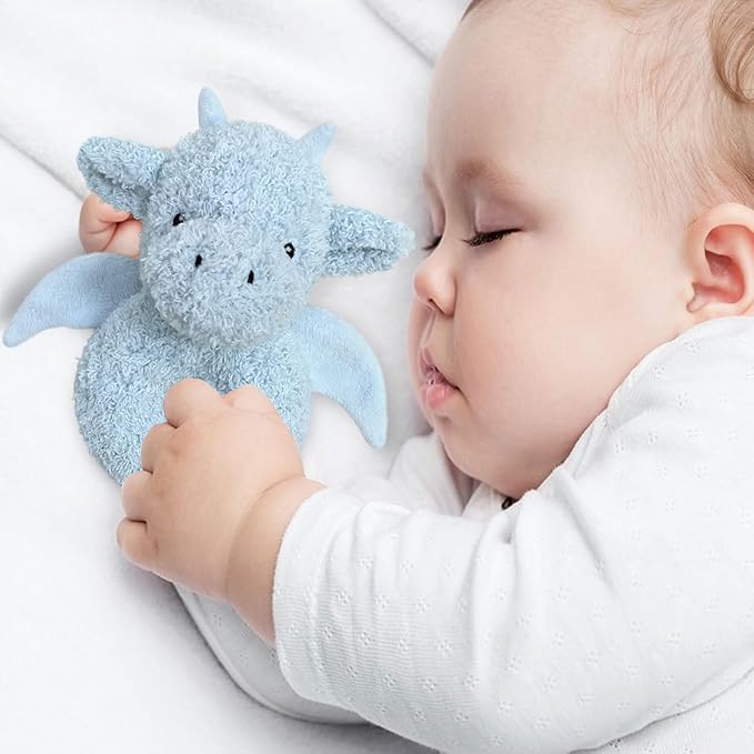 Baby Dragon Soft Rattle Toy, Plush Dinosaur Infant Shaker Rattle Easy-Grasp Stuffed Animal Toy, Gifts for Newborns Babies Toddlers Boys Girls, Blue, 6 Inches