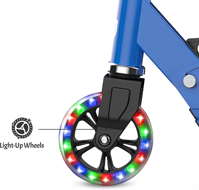 Jetson Jupiter Kids 2-Wheel Light-Up Kick Scooter, LED Lights on Handlebar, Stem, Wheels & Deck, Adjustable Handlebar, Rear Brake, Easy-Folding Mechanism, Ages 5+
