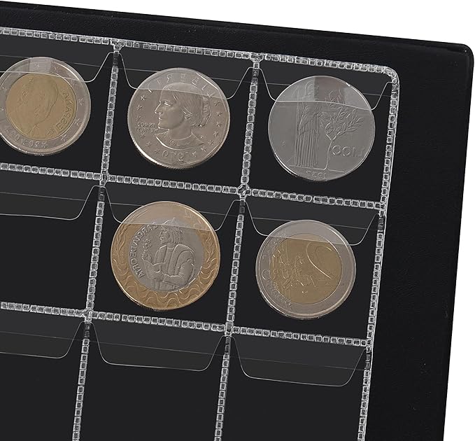 200 Pockets Coin Albums - 1.8x1.8 inch Grid Blue Coin Book 10 Pages Coin Collection Holder Letter Size Coin Storage Book 4.5x4.5 cm Pocket CS0220BL