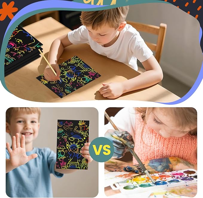 Cityrosy Rainbow Scratch Paper for Kids: 120 Pcs Scratch Art for Kids Sets Arts and Crafts Birthday Gifts for 3-12 Years Old Girls Boys Classroom, Party, Games
