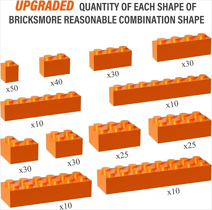 300 Piece Orange Bricks Bulk Assortment Pack, Orange Brick Accessories for Building with 12 Size, Compatible with Lego Parts and Pieces