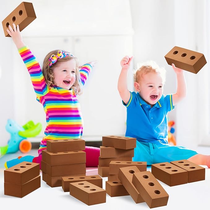 Zhanmai 50 Pack Foam Bricks Building Blocks for Kids Foam Cinder Blocks Large Fake Bricks Toy for Stacking and Construction 8 x 4 x 2.4 Inches(Round)