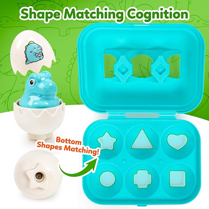 Dinosaur Toys,Egg Toy for Toddlers 1-3,Montessori Sensory Early Educational Learning Shape Matching & Sorting Games Fine Motor Toys Gifts for Boys Girls