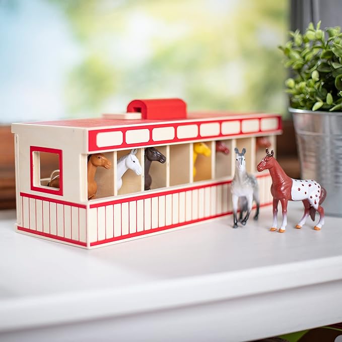 Melissa & Doug Take-Along Show-Horse Stable Play Set with Wooden Stable Box and 8 Toy Horses