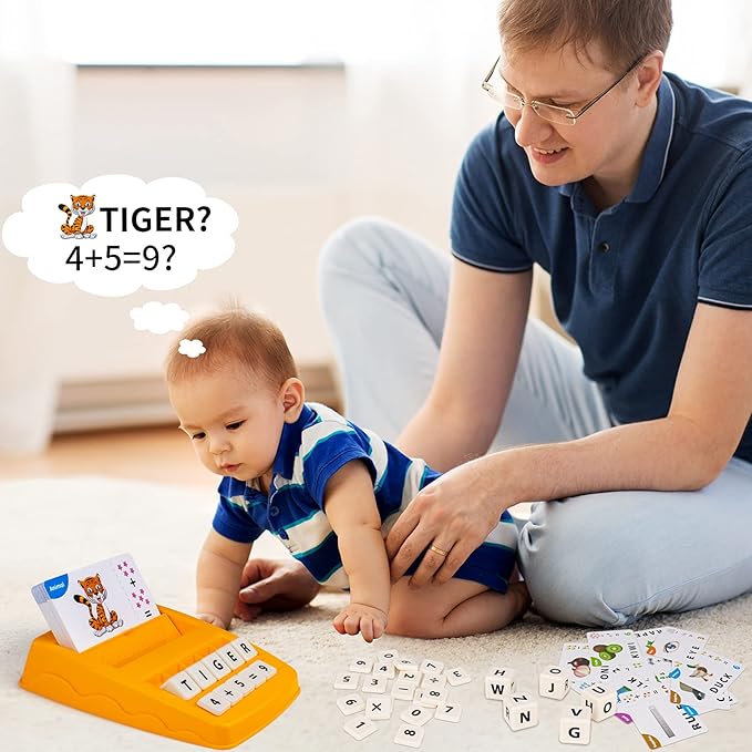 Educational Toys for Kids Ages 3-8, Matching Letter Spelling Game ABC Math Learning, Xmas Birthday Party Gifts for 3 4 5 6 7 8 Year Olds Boys and Girls Yellow