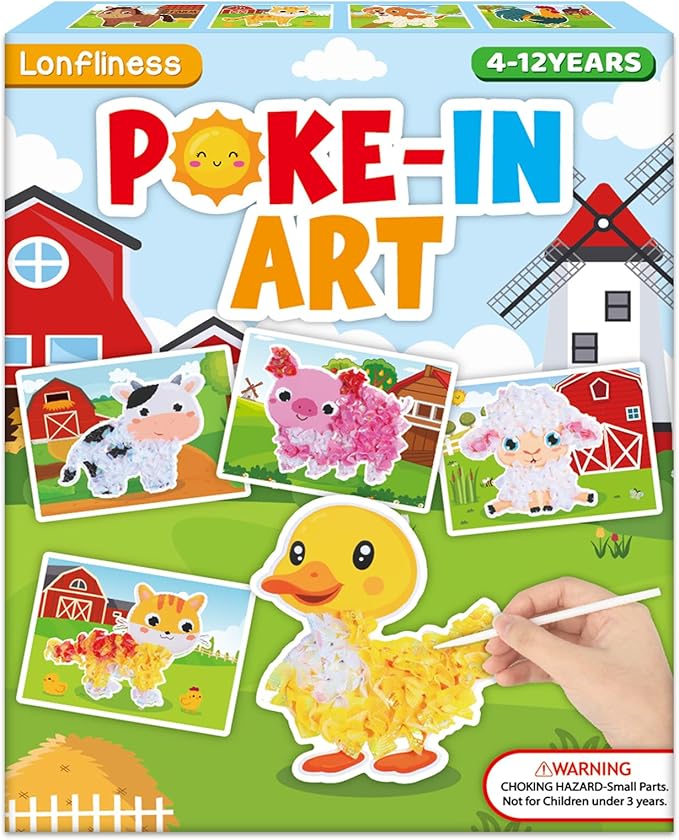 Lonfliness 8PCS Poke-in Craft and Art Kit for Kids Farm Animal Theme No-Mess Fabric Sewing Art Girl Boy 4-12 Puzzle Puncture Painting Farmhouse Sheep Toy Gift for Creative Activity Game Birthday Party