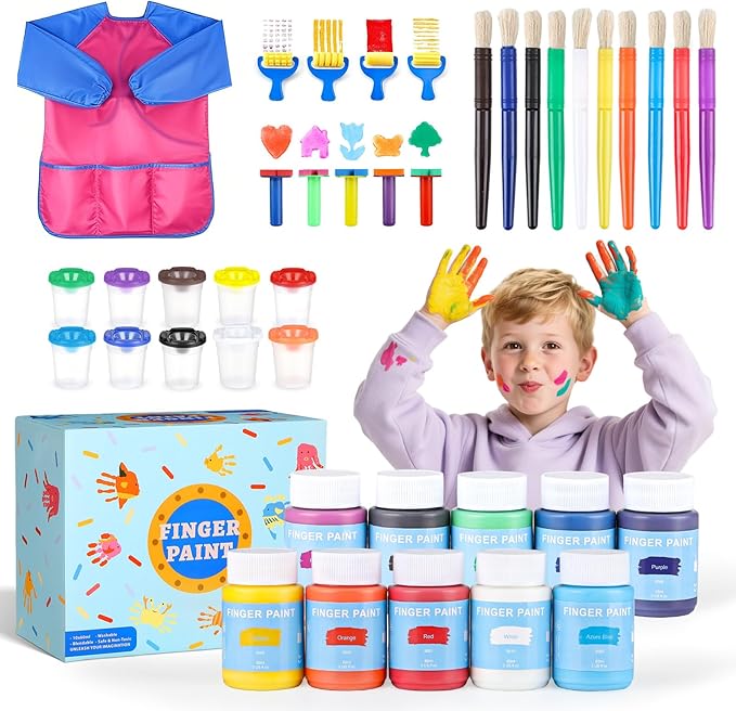TMOL Washable Finger Paint for Toddlers, 40 PCS Non-Toxic Finger Paints, 10 Vibrant Colors (2fl oz), Baby Paint for Hand and Feet, Safe Art Supplies, Early Learning Gifts for Kids Age 3+