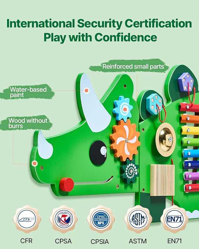 VEVOR Dinosaur Activity Busy Board Wall, 11 Activities Board, Montessori Sensory Wall Panel for Kids 3-12 Years, Sensory Activity Panel, Ideal for Toddler Playroom Nursery Classroom