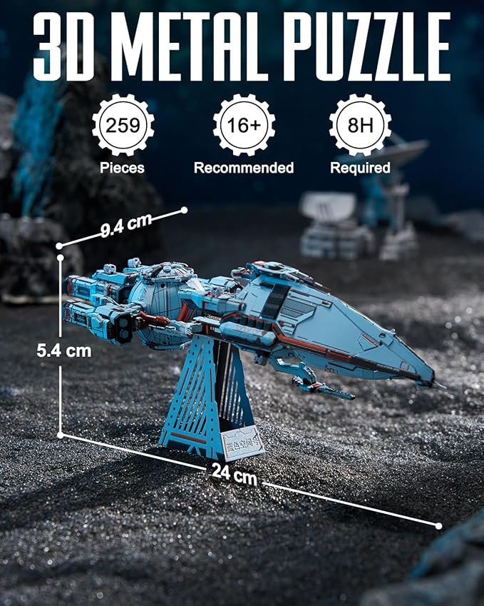 Piececool 3D Metal Puzzles for Adult, Three-Body Blue Space Starship Metal Model Kit, DIY Spaceship Building Kit Crafts for Adults to Build Home Decoration Best Gifts