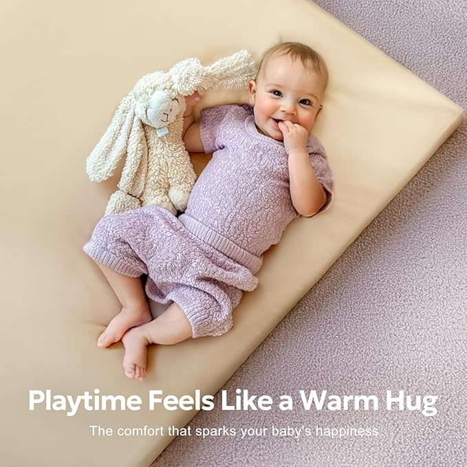 Mallify Baby Mat for Floor, Thick Soft Non-Toxic Vegan Leather Baby Play Mat, Waterproof Foam Play Mat, Padded Play Mat for Baby, 48x48 Playpen Mat, Infant Playmat for Baby Girls and Boys, Beige