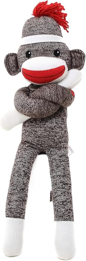 Adorable Sock Monkey, The Original Traditional Hand Knitted Stuffed Animal Toy Gift-for Kids, Babies, Teens, Girls and Boys Baby Doll Present Puppet (20" Brown)