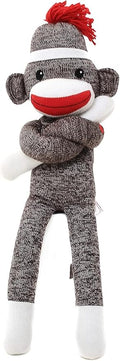 Adorable Sock Monkey, The Original Traditional Hand Knitted Stuffed Animal Toy Gift-for Kids, Babies, Teens, Girls and Boys Baby Doll Present Puppet (20" Brown)