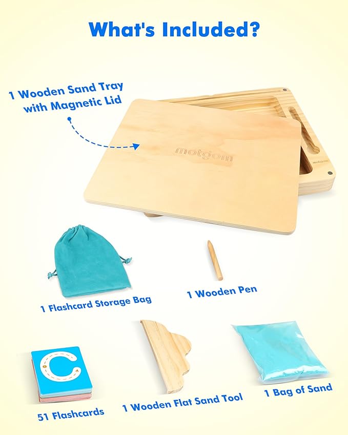 Sand Tray for Classroom - Montessori Sand Writing Trays with Lid, Wooden Tracing Tray for Kids Learn to Write Letters and Numbers, CVC Words