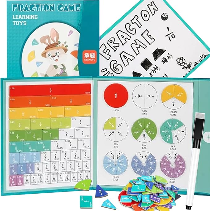 2026 New Magnetic Fraction Demonstration Book for Kids, 102 Pcs Magnetic Fraction Tiles & Fraction Circles, Educational Puzzle Math Fraction Manipulatives Disc Set for Early Math Skills (A)