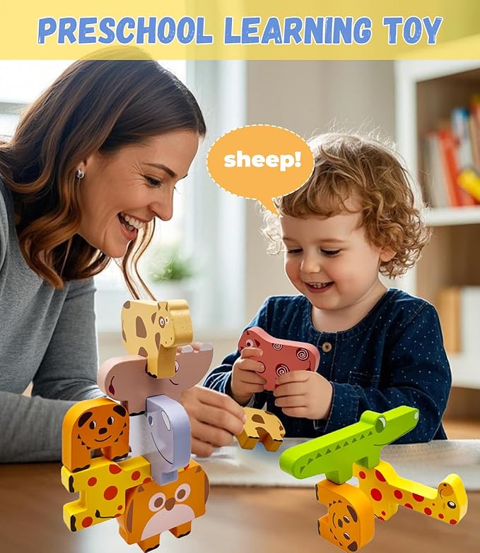 Wooden Animal Puzzles for Toddlers - Sorting & Stacking Montessori Toys for 3 4 5 Year Old Boys Girls, Kids Educational Learning Toys Gift (10pcs Animals)