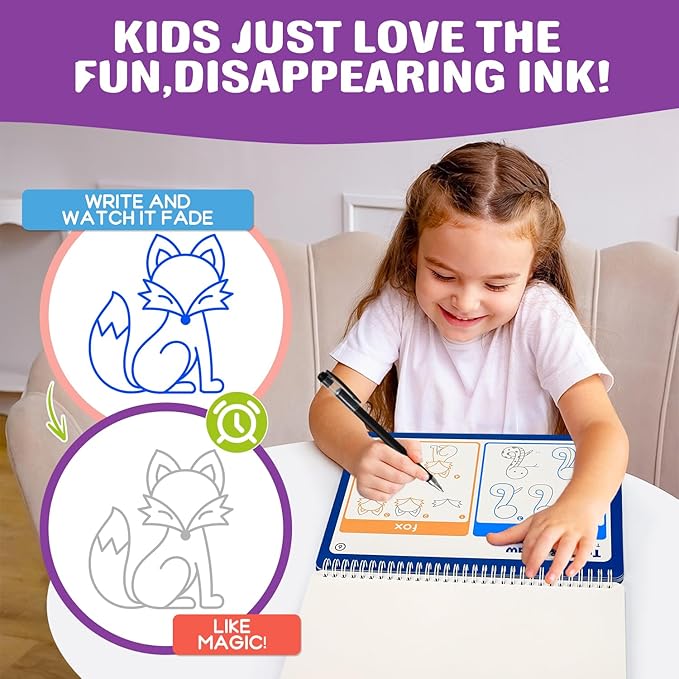 Magic Grooved Writing Practice for Kids, Reusable Grooved Handwriting Practice Workbook Ages 3-8, Large 11.2"x7.5" Preschool Learning Activities Tracing Books, Kindergarten Educational Toys for 5-7