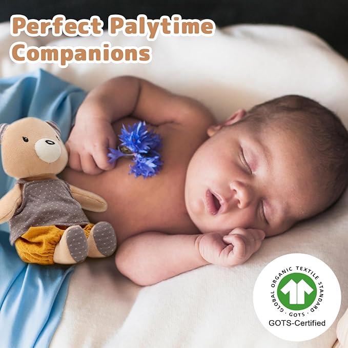 7" Organic Cotton Plush Toys, Plush Bear Stuffed Animals Soft Cuddly Toy for Babies and Toddlers