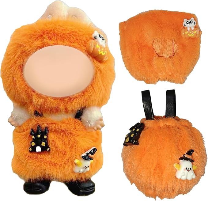 Halloween Doll Clothes for Labubu, Dolls Outfit Set for 17cm (6-6.7 inch) Dolls - Dress Up Set for Labubu Costumes & Accessories | Gift for Any Occasions | Doll Not Included (Pumpkin Suit)
