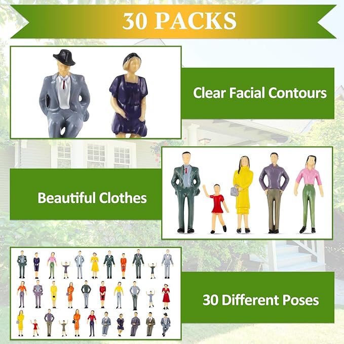 30 Pcs Mini People Figurines 1: 30 Scale Tiny People Model Miniature Sitting and Standing Little Plastic Figurines for Miniature Scenes