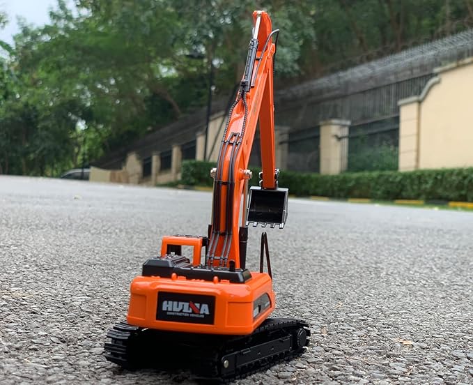 1PC Long Reach Excavator Toy for Kids, Heavy Duty Construction Vehicle Digger Toy, 360-degree Rotatable Driver's Compartment, Multi-jointed Movable Tracked Vehicle for Kids Gift (Orange)