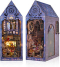 DIY Book Nook Kit, Miniature Bookshelf Decor with LED Lights, Laser-Cut Wooden Craft Set for Adults, Creative Gift for Christmas, Birthday, Time Castle