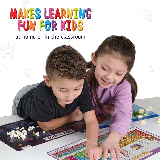 merka Kids Placemats Set of 4-17 x 11 in, Silicone - Periodic Table Placemats for Kids, US Presidents Placemat & US Map Placemat