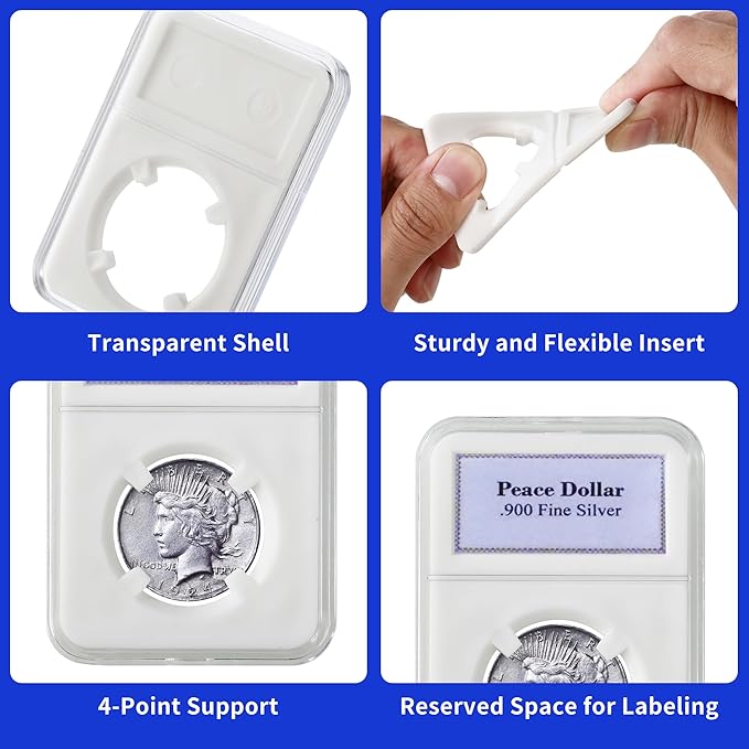10-Pack Silver Dollar Coin Holder, 38mm Collection Coin Holder, Clear Acrylic Coin Slab Protectors and Display Case for Morgan, Peace, IKE Silver Coin, Four-Point Fixation Coin Capsules