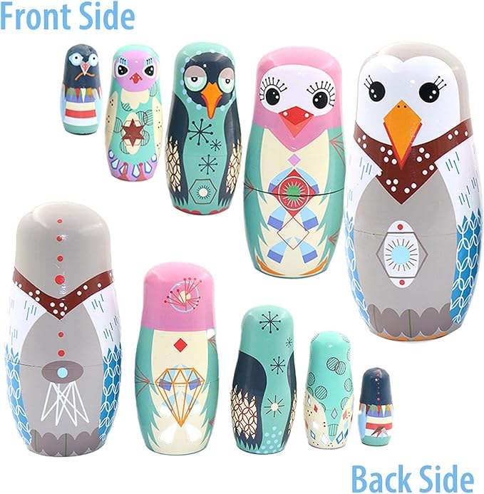 7" Russian Nesting Dolls, Handmade Wooden Matryoshka Dolls with Cute Bird Patterns, Animal Stacking Toys for Kids, Birthday Gift & Home Decoration