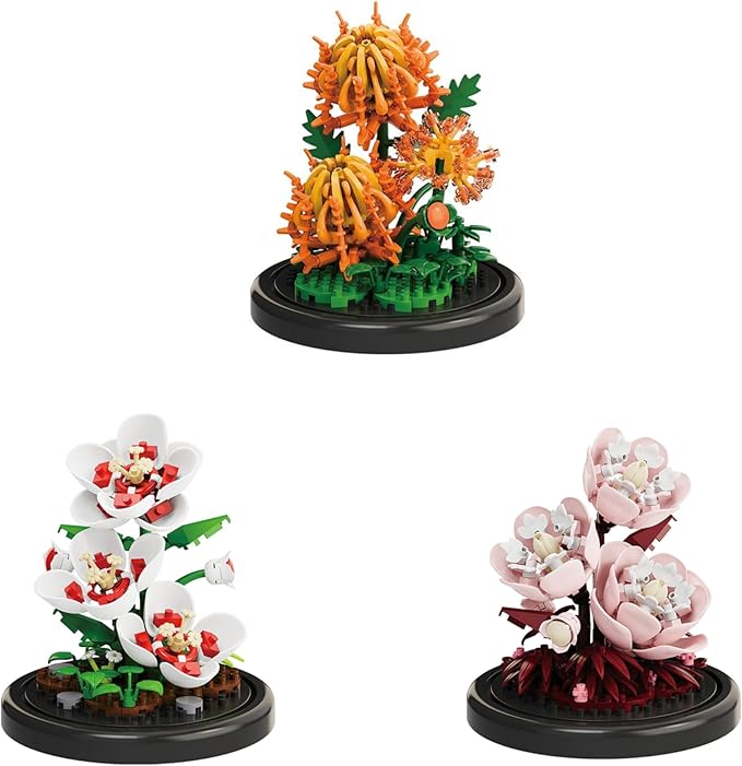Creative Botanical Micro Blocks Set with Display Cover- 550PCS Artificial Chrysanthemum, Peony and Hibiscus, Perfect DIY Gift for Adults, Teens and Flower Lovers
