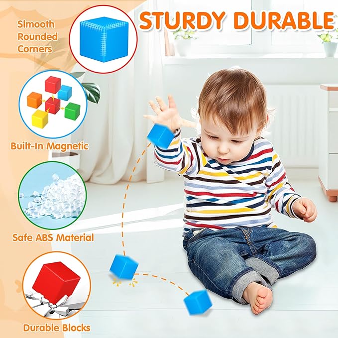 Magnetic Blocks for Toddlers 3-5, 45PCS Montessori Educational Sensory Magnetic Cubes Toys, STEM Building Blocks, Safe Size Blocks, Anti-swallowing Design, 3 Years and Up Boys and Girls Birthday Gifts