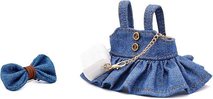 Doll Clothes for 17cm Dolls Cute Style Premium Handmade Outfit 3 Piece Set Including a Denim Bow, Dress and Bag - Dolls Clothes Accessories for Play & Display - No Doll (Blue)