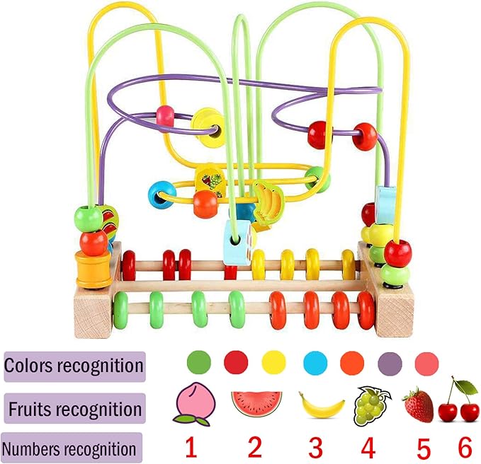 Wondertoys Bead Maze Toy for Kids Wooden Colorful Abacus Roller Coaster Educational Circle Toys Bead Maze Activity Cube Sensory Toys for Children