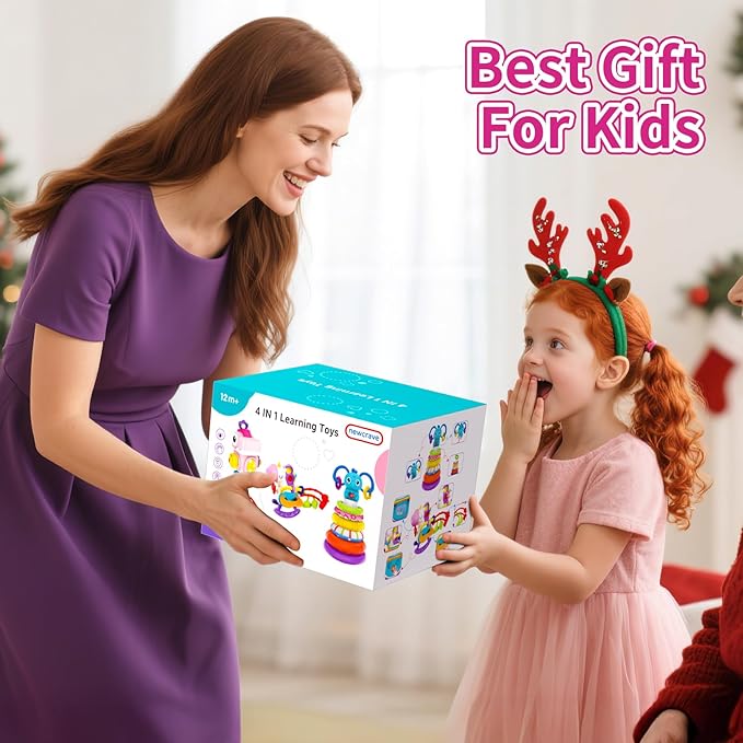 4 in 1 Baby Toys for 6 to 12 Months, Infant Sensory & Stacking for 1+ Year Old, Busy Cube Toys for Babies 12 -18 Months, Piano Xylophone Musical Travel Toys, Christmas Birthday Gifts for 1 - 2 - 3
