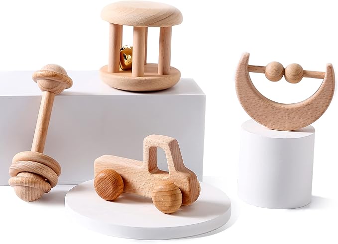 Wood Baby Rattle Personalizable Infant Rattle Sensory Development Wooden Toys Set