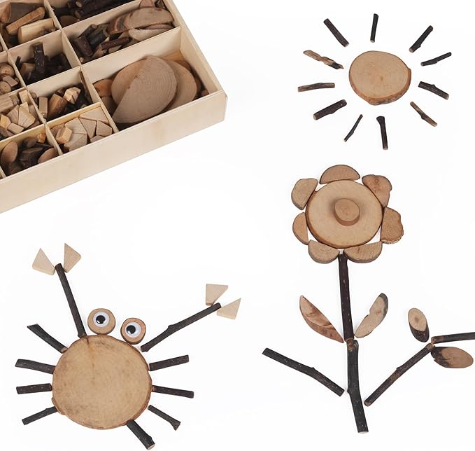 Candywood Wooden Unfinished Craft Kits Toy,Unfinished Natural Wood Slices Loose Part Play,DIY Wood Slices Kit for Toddler 3+ (UN_M)