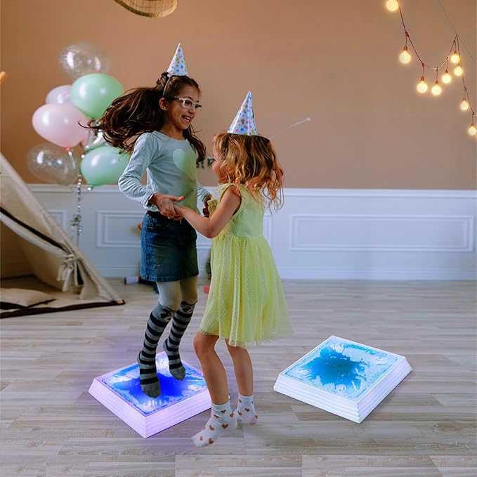 Art3d 12×12 Inch Sensory Interactive Blue Liquid Motion Tiles for Toddlers Kids & Adult - Touch Sensitive 7 Color Changing Flooring Tile for Home Décor, Indoor & Outdoor Activities, 1-Pack