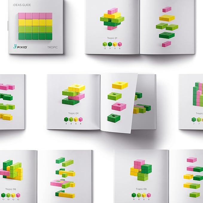 PIXIO Tropic - Tiny Magnetic Blocks Building Toy in The Pixel Art Style with Free App - 5/16" Plastic Cubes with 6 Magnets Inside - Open Ended Toy - Creativity Toy for Ages 6+ - 60pcs